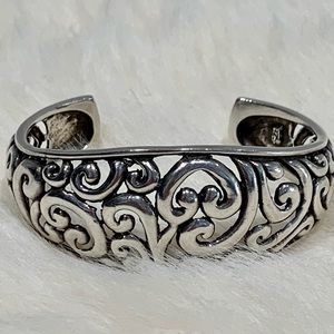 Thick Cuff Scroll Estate Bracelet in Sterling Silver 925 Filigree